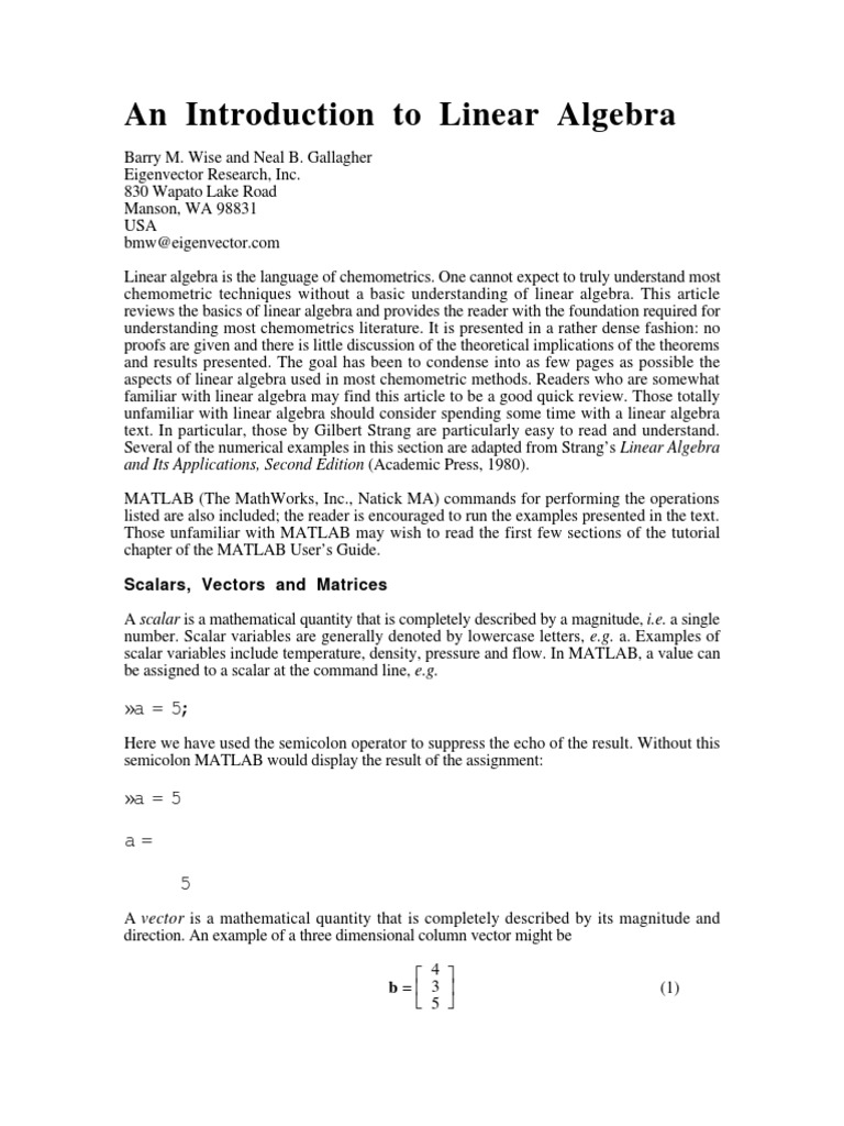 Algebra Lineal en MATLAB PDF | PDF | Linear Subspace | Matrix (Mathematics)