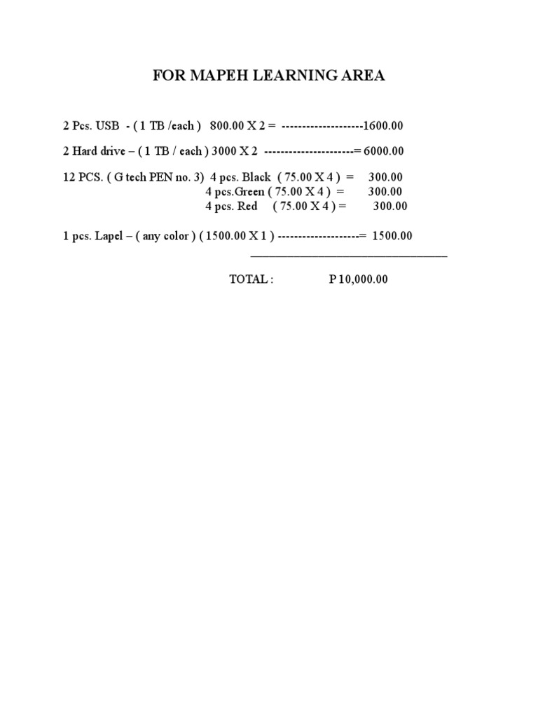 For Mapeh Learning Area | PDF