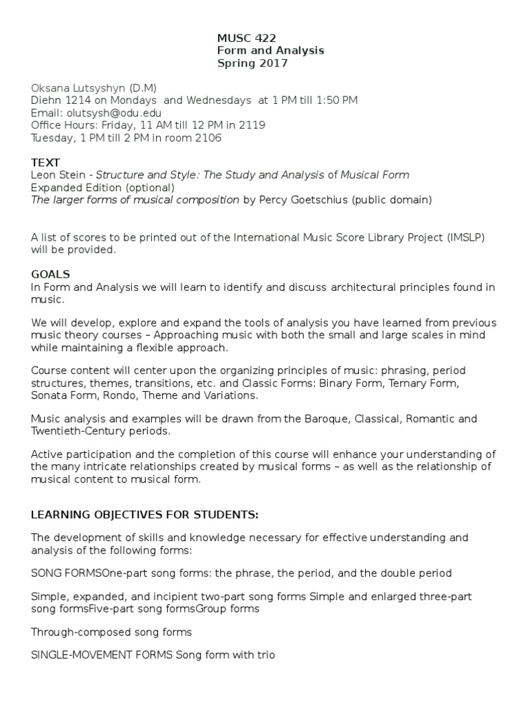 S e T T: Tructur and S Yle He Study and Analysis of Musical Form | PDF ...