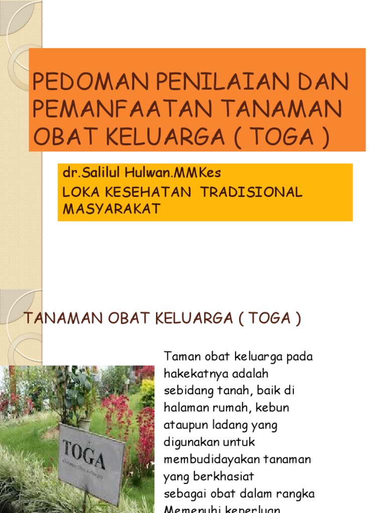 Pedoman Penilaian Dan Pemanfaatan Tanaman  Obat  Keluarga  