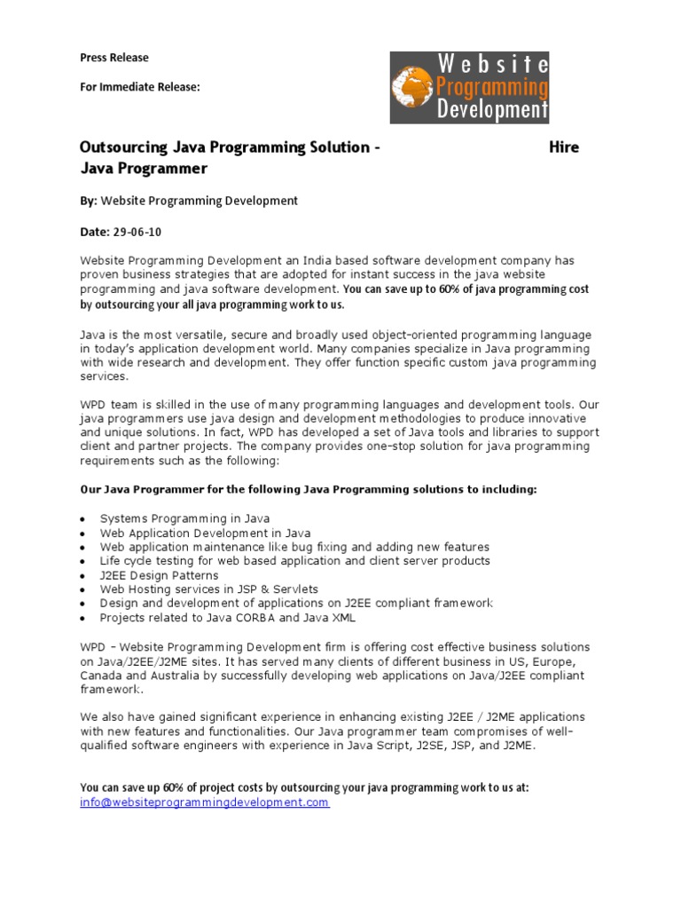 Outsource Java Programming Solutions | PDF | Java (Programming Language ...