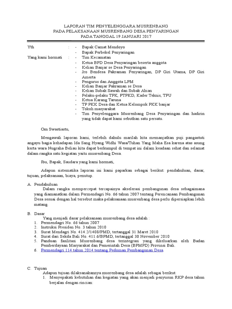 Laporan Tim Penyelenggara Musrenbang