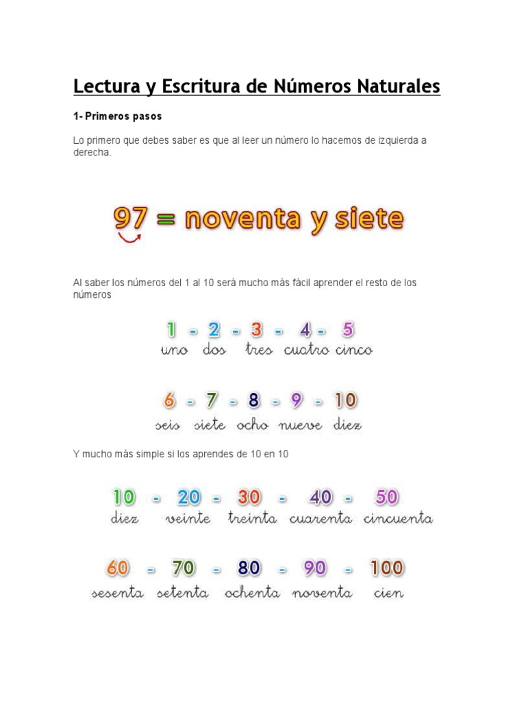 Primero rival accidente Lectura y Escritura de Números Naturales - 2do Primaria | PDF