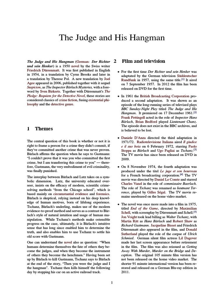 The Judge and His Hangman | PDF | Crime Thriller