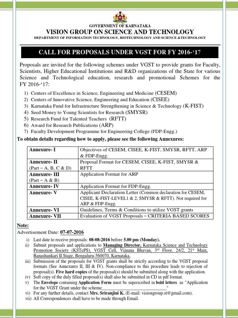 VGST Grant Proposals 2025-26 Guidelines | PDF | Science | Procurement