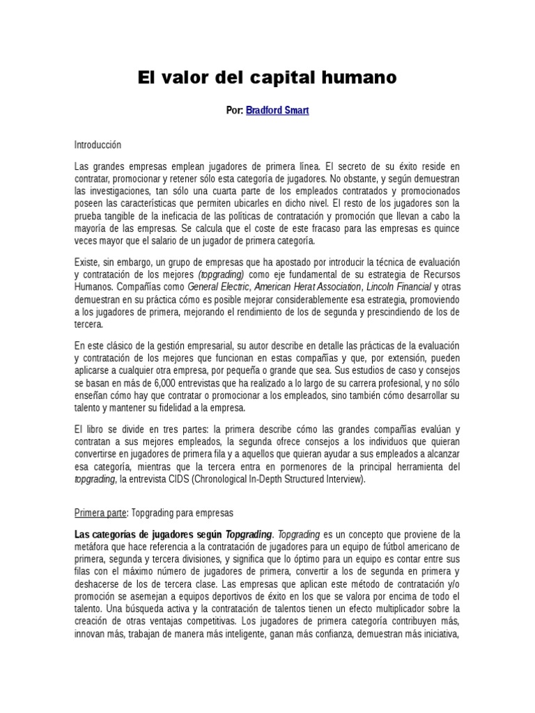 CL1 (El Valor Del Capital Humano) | PDF | Recursos humanos | Outsourcing