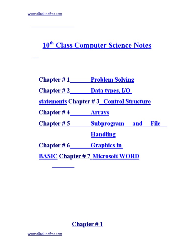 10 TH Class Computer Science Notes | PDF | Array Data Type | Control Flow