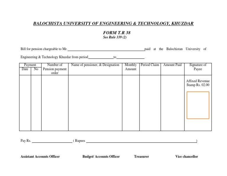 T.R. 38 Pension Payment Form | PDF