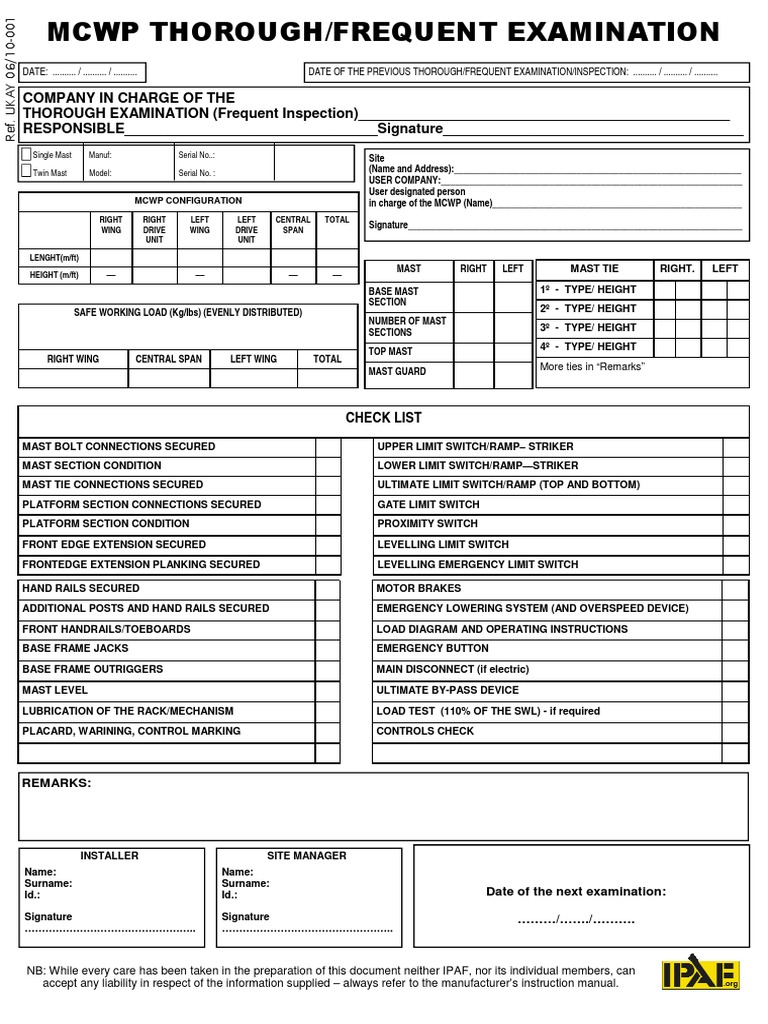 MCWP Thorough Examination Checklist | PDF