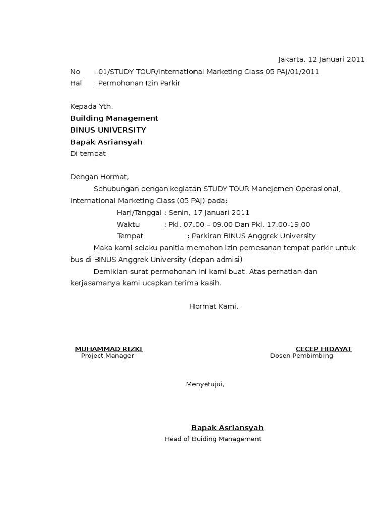 Contoh Surat Izin Lahan Parkir Contoh Surat Terbaru 2020