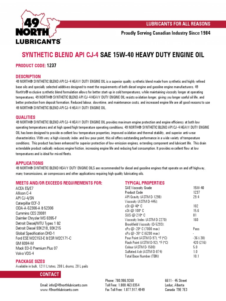 API Cj-4 Sae 15w-40 Heavy Duty Engine Oil | PDF | Motor Oil | Lubricant