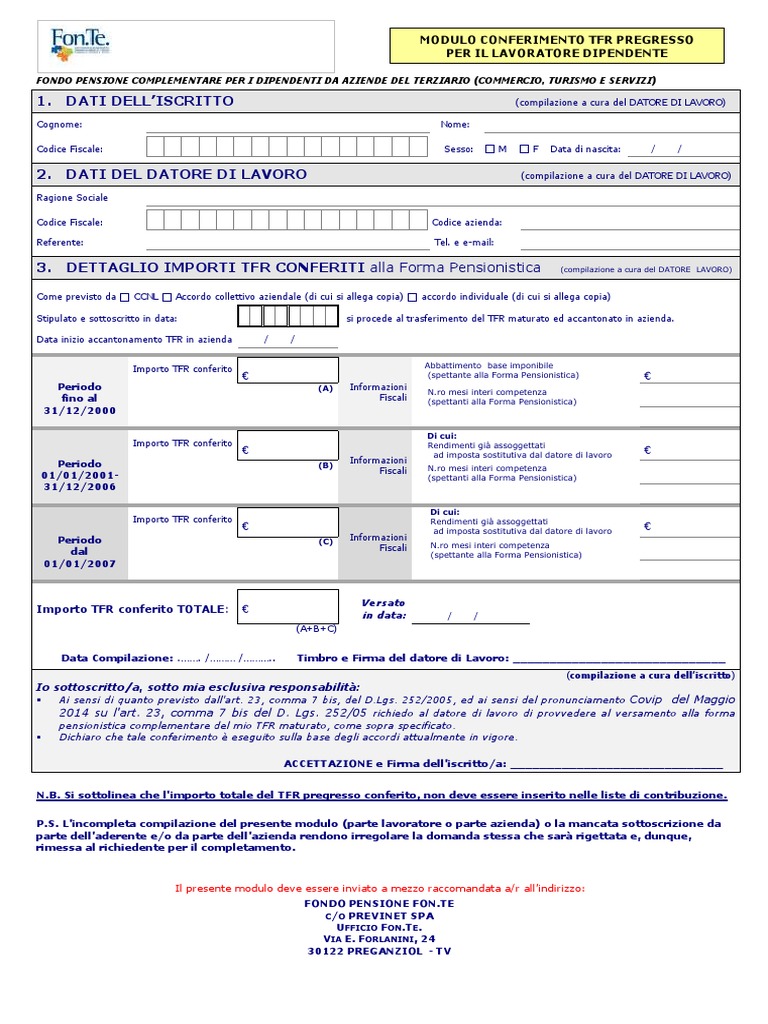 Modulo Conferimento TFR Pregresso