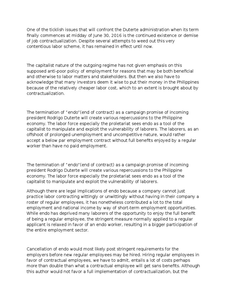 Analyzing the Challenges of Ending 'Endo' Contractualization in the