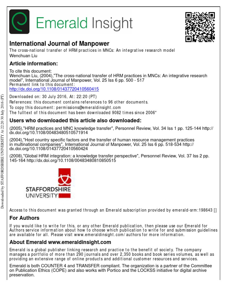 The CrossNational Transfer of HRM Practices in MNCS An Integrative