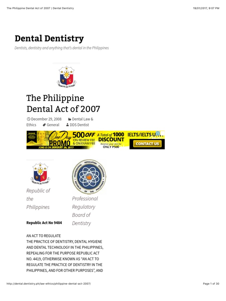 The Philippine Dental Act of 2007 Dental Dentistry Dental Hygienist