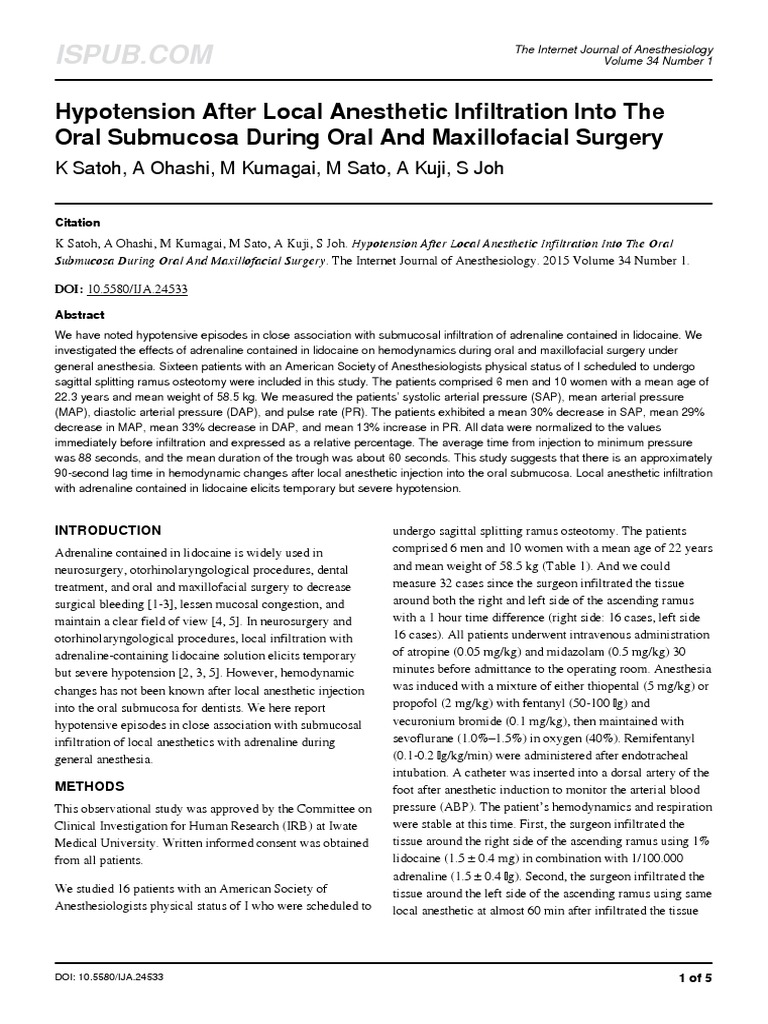 Hypotension After Local Anesthetic Infiltration Into The Oral Submucosa