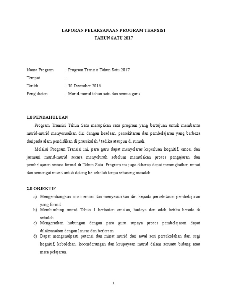 Dokumentasi Program Transisi Tahun 1