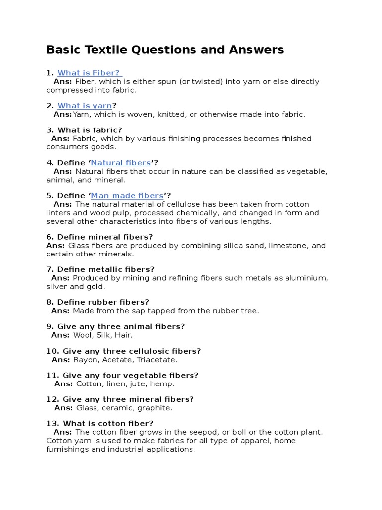 Basic Textile Q&A for Interviews | PDF | Seam (Sewing) | Fibers