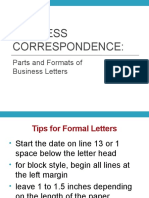 Business Correspondence - Parts and Formats of Business Letters