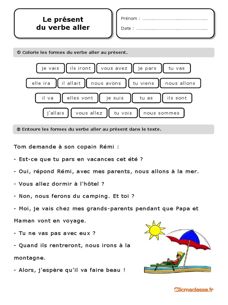 Verbe Aller Venir Faire Dire Au Présent Exercices Ce1 Pdf Present Verbe Aller PDF | PDF