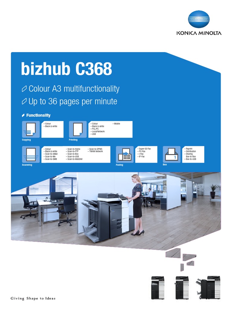 Bizhub C368 Machine Brochure | PDF | Image Scanner | Fax