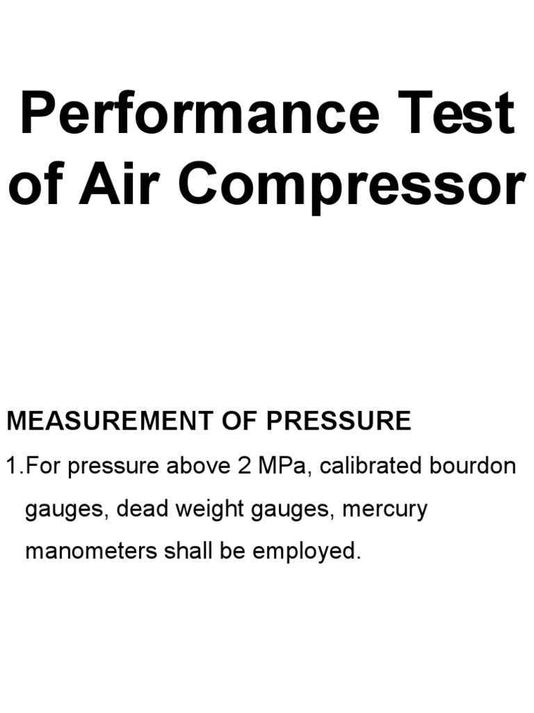 Performance Test of Air Compressor PDF Pressure Measurement