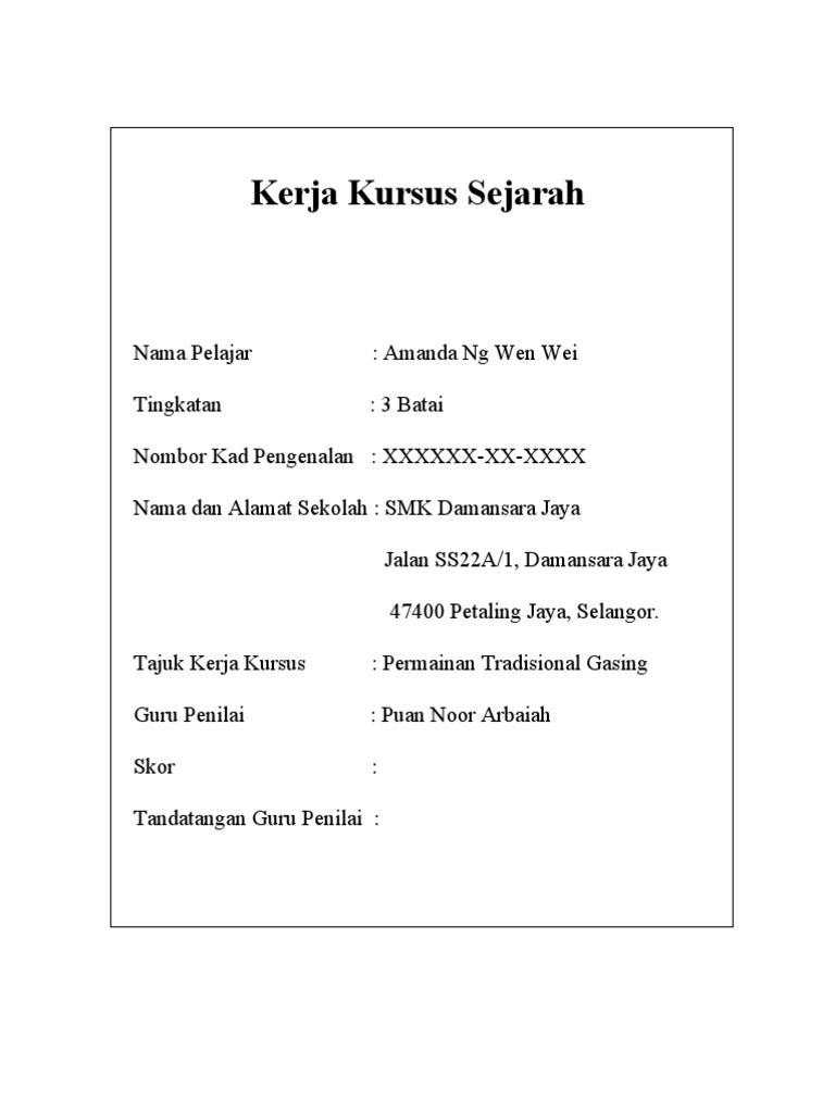 Kerja Kursus Sejarah (Tingkatan 3)