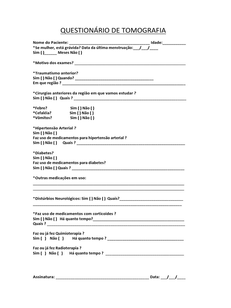 Questionário para Tomografia Abdome | PDF