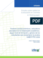 Factores Socioeconomicos y Educativos Asociados a Desempeno Academico Segun Formacion y Genero Saber Pro 2009
