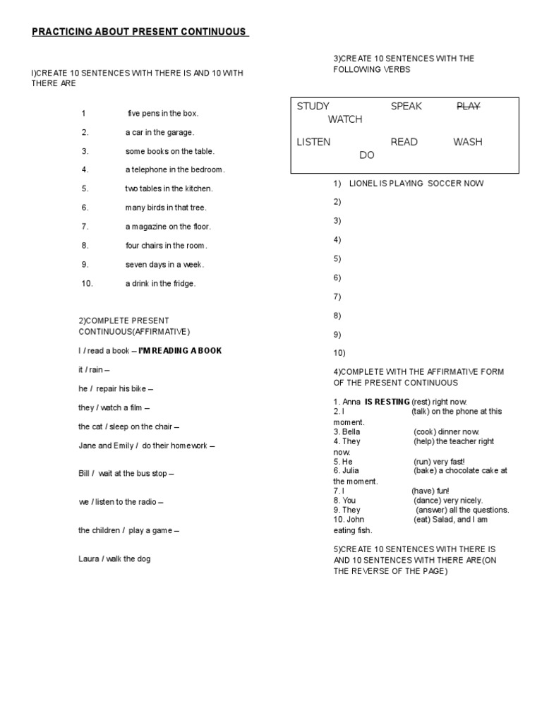 Present Continuous Practice Guide | PDF