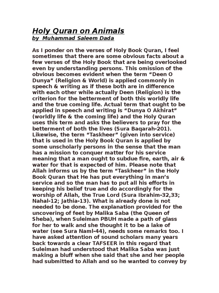 Animals Mentioned in the Quran Quran Surah