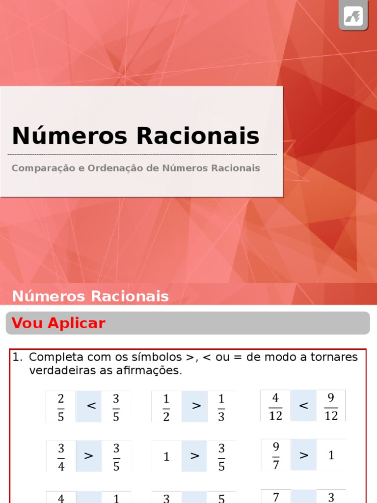 Comparação e Ordenação de Números Racionais | PDF | Métodos e Materiais ...