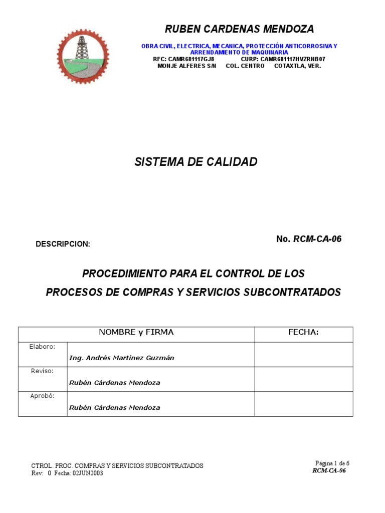 Control de Compras y Servicios Subcontratados | PDF | Calidad ...
