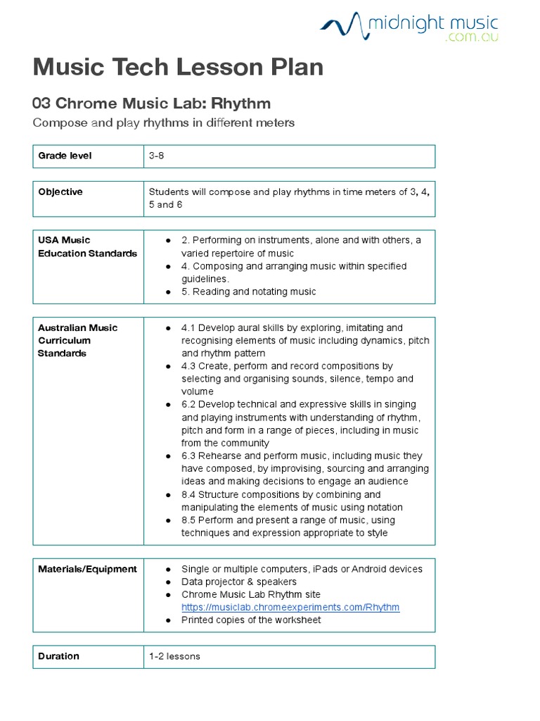 Lesson Plan Chrome Music Lab Rhythm PDF Musical Compositions Rhythm