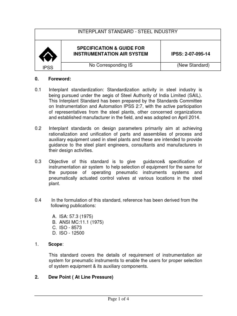 Instrumentation Air System Specification | PDF | Gas Compressor ...