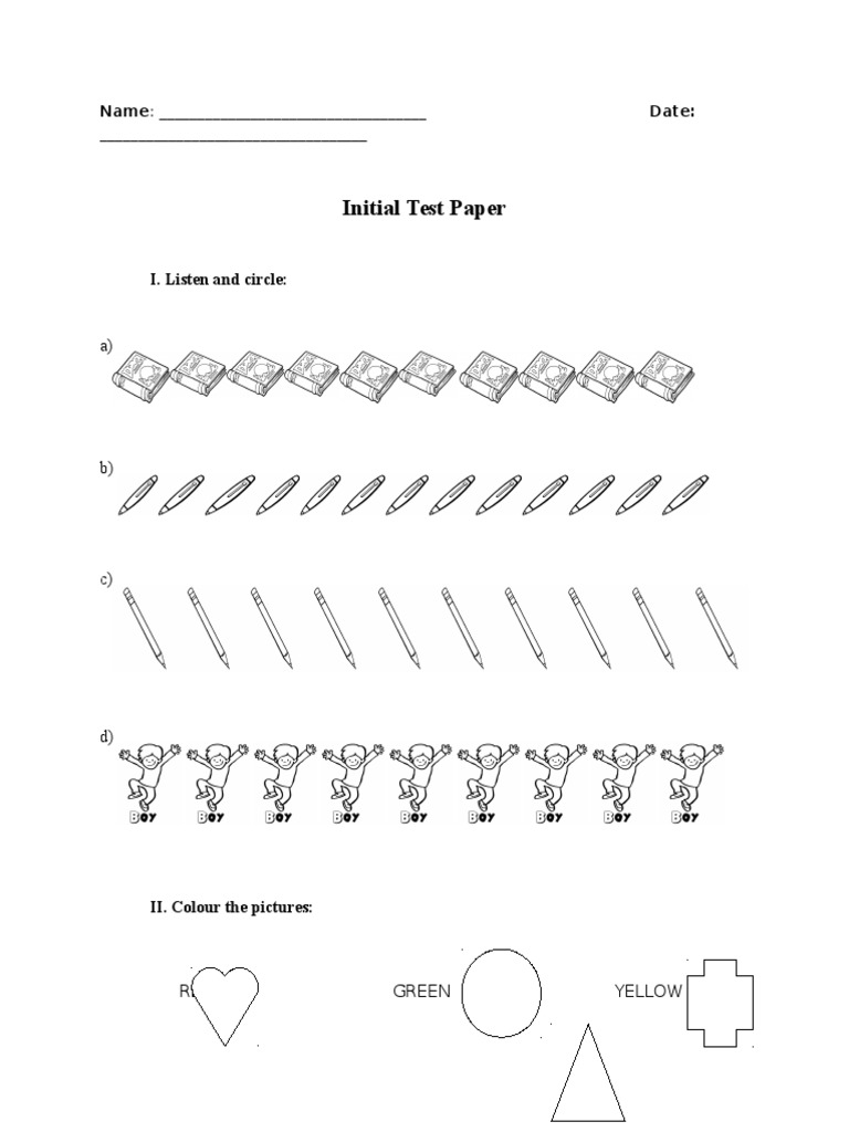 Initial Listening and Coloring Test | PDF | Home & Garden | Science ...