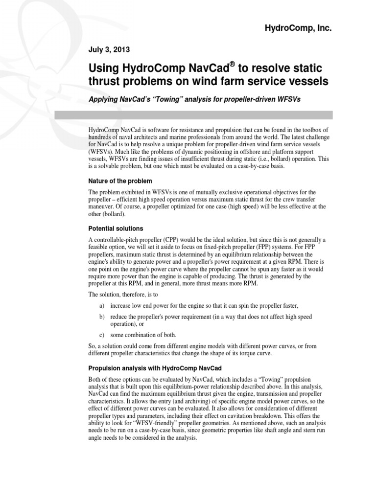 HydroComp NavCad For Wind Farm Service Vessels | PDF | Propeller | Thrust