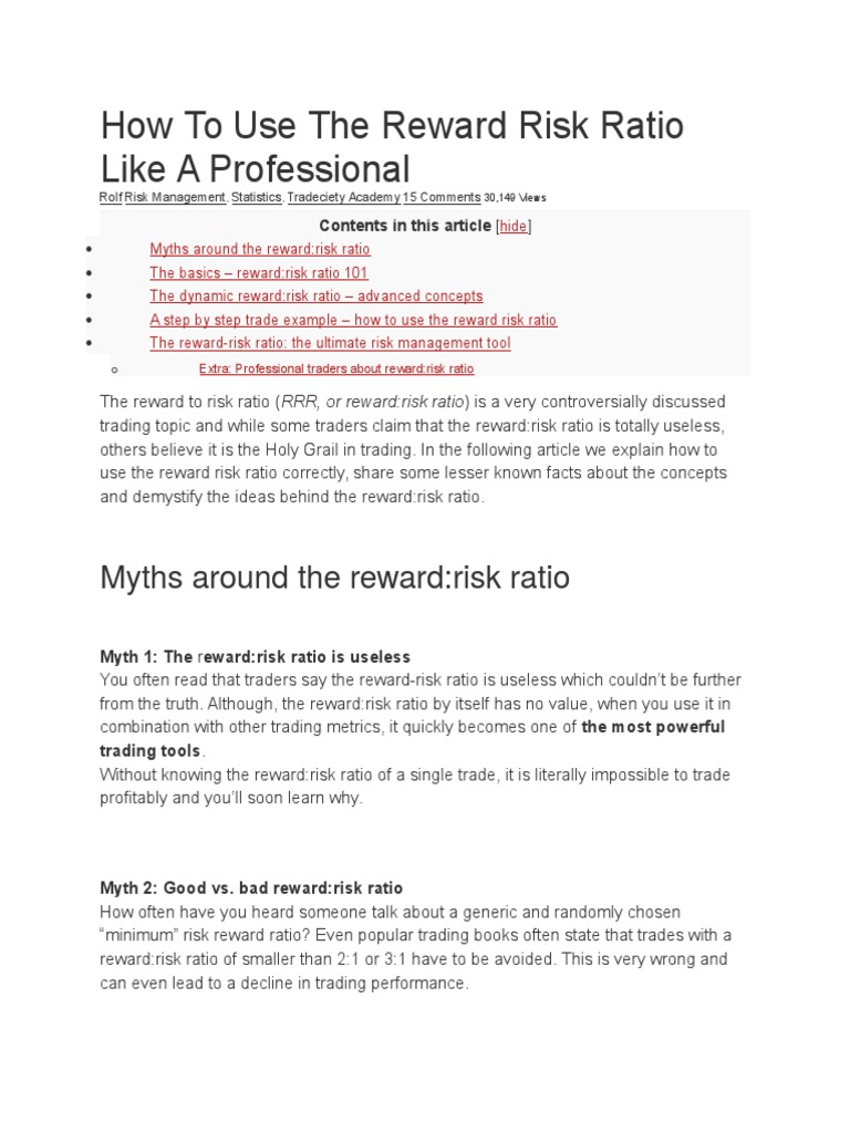 How To Use The Reward Risk Ratio Like A Professional | PDF | Order ...