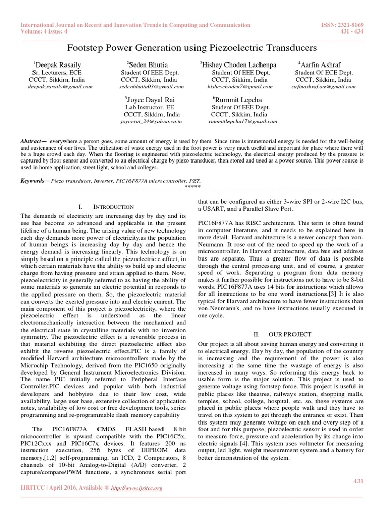 Footstep Power Generation Using Piezoelectric Transducers PDF