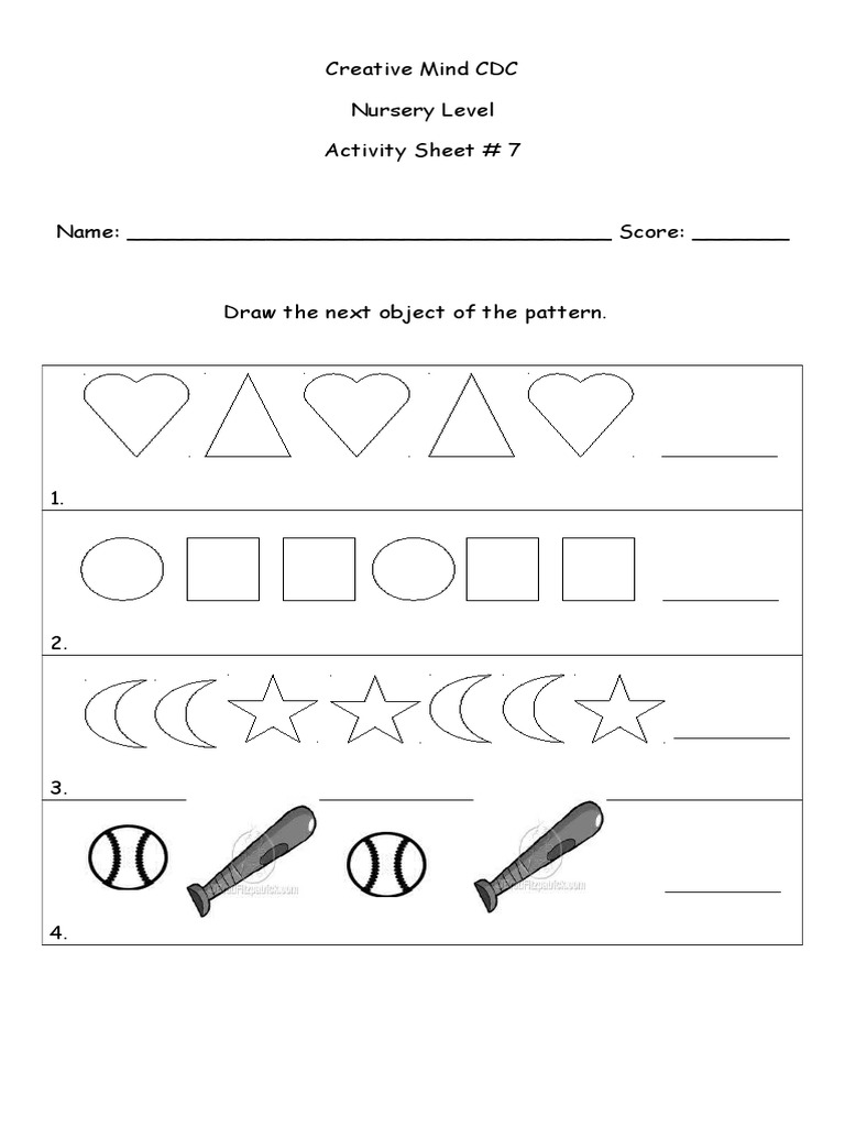 Creative Mind CDC Nursery Level Activity Sheet # 7 | PDF