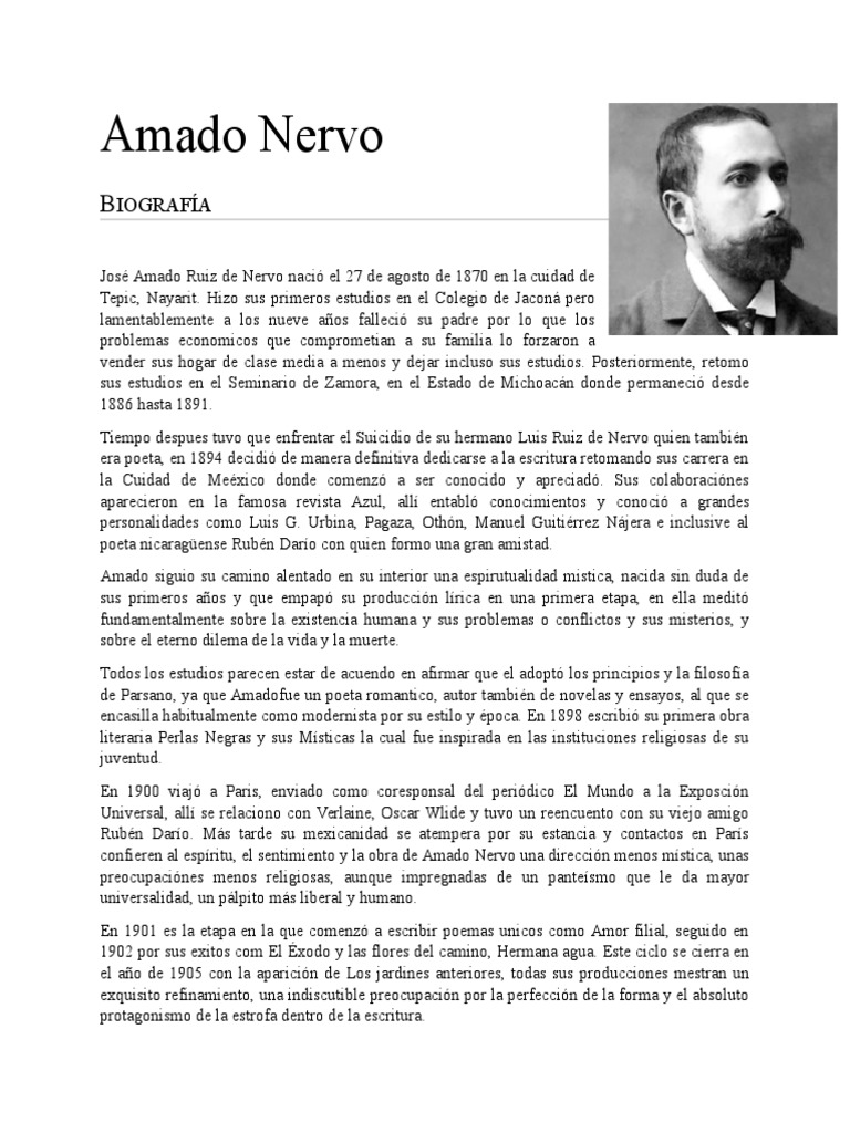 Amado Nervo Biografía PDF Poesía