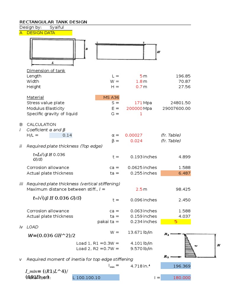 Rectangular Tank Design Analysis and Stiffening Frame Selection PDF