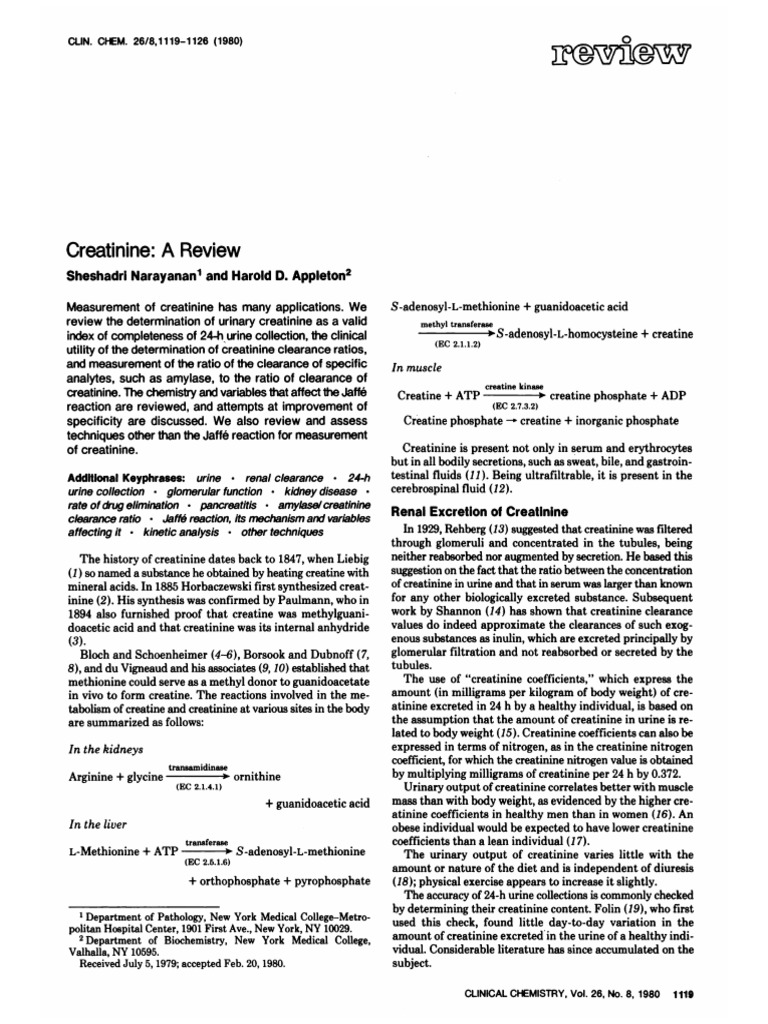 Creatinine Measurement and Kidney Function | PDF | Renal Function ...