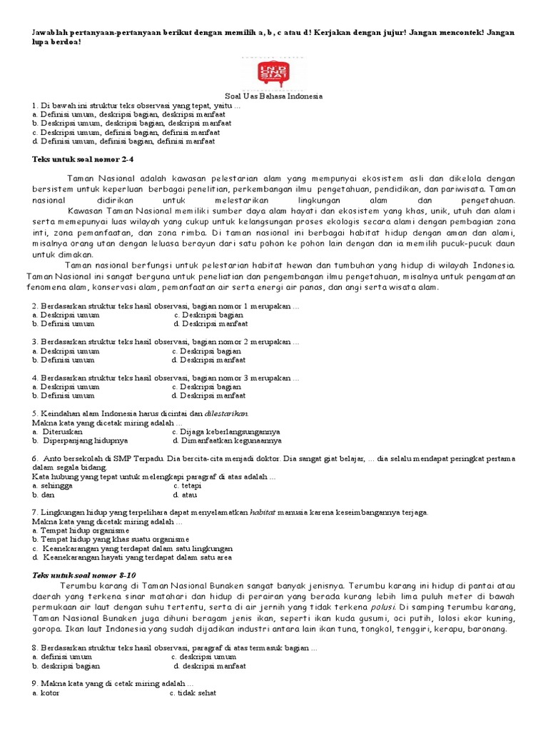 Teks Observasi Biota Laut Taman Bunaken Terkait Teks