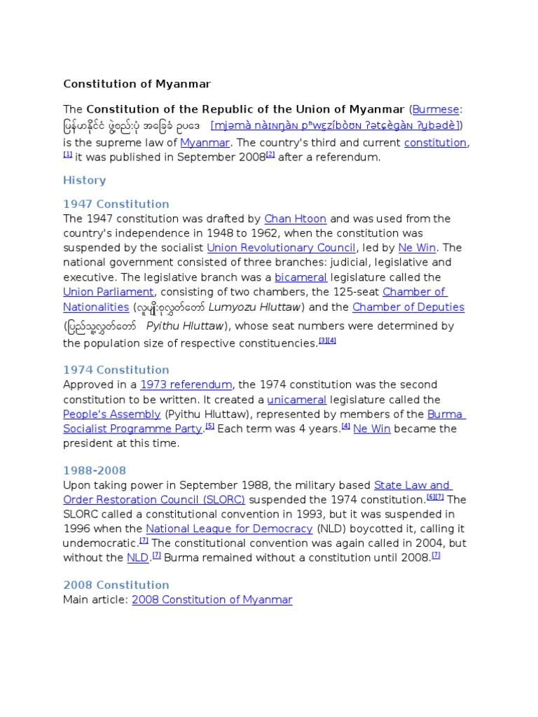 Constitution of Myanmar PDF Official Documents Myanmar