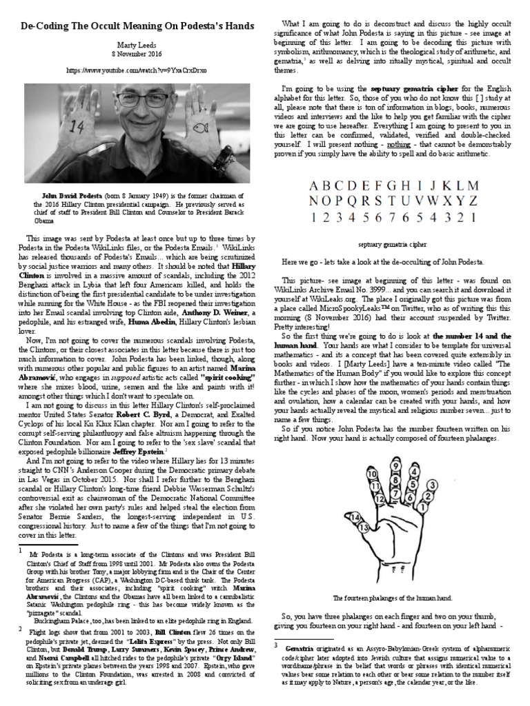 DeCoding The Occult Meaning On Podesta's Hands PDF