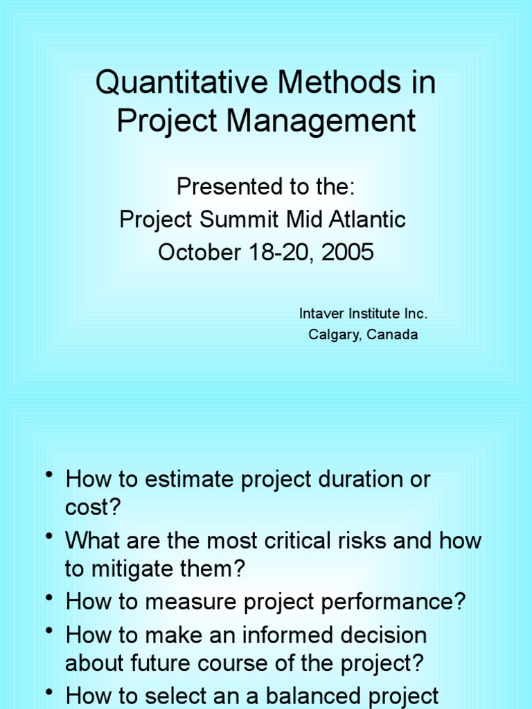 Quantitative Methods in Project Management | PDF | Applied Mathematics ...