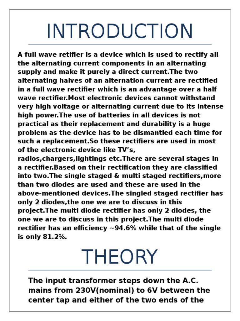 Full Wave Rectifier PDF Rectifier Alternating Current