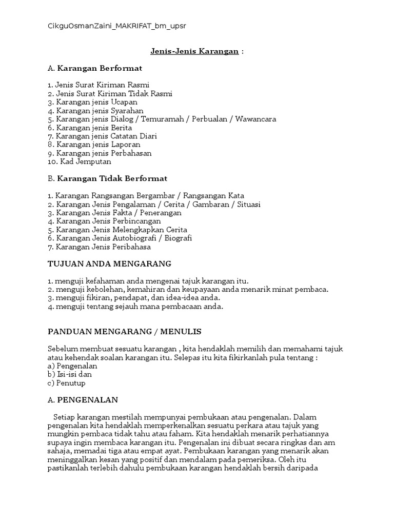 Jenis Karangan Upsr Pdf