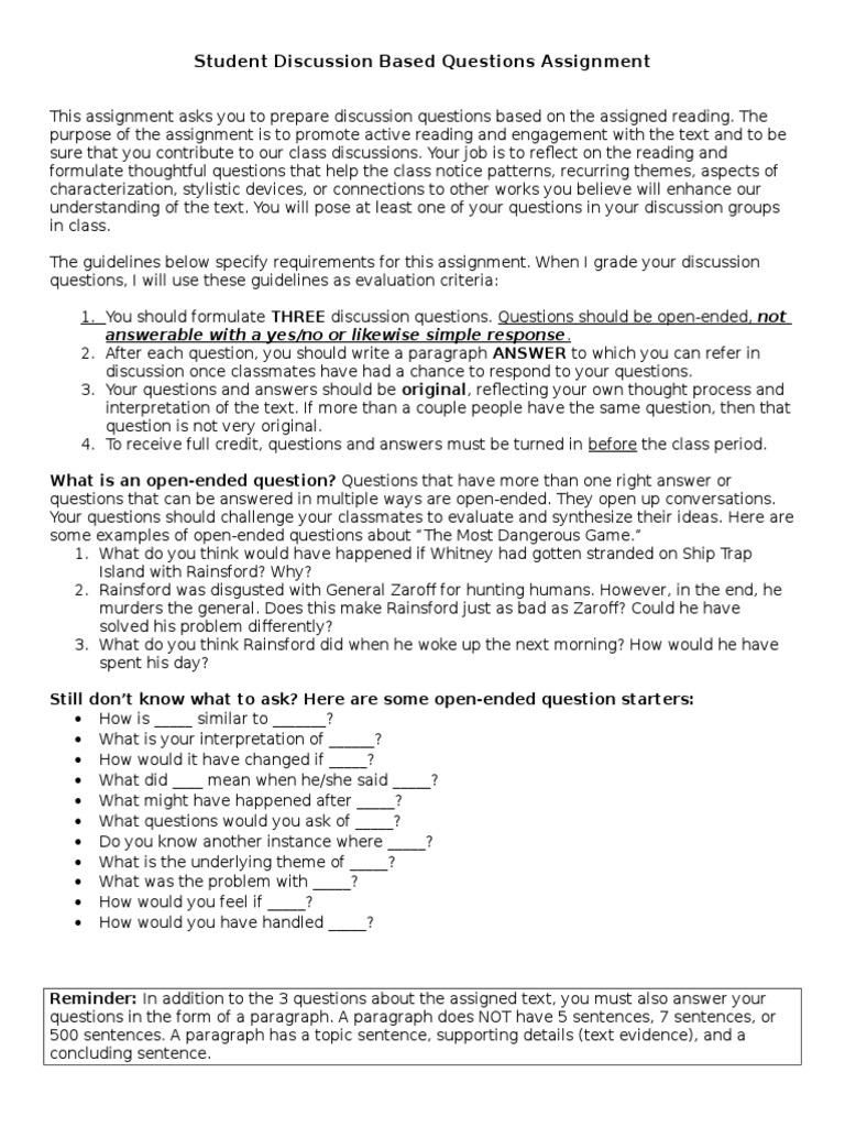 student discussion based questions assignment Cognition Psychology